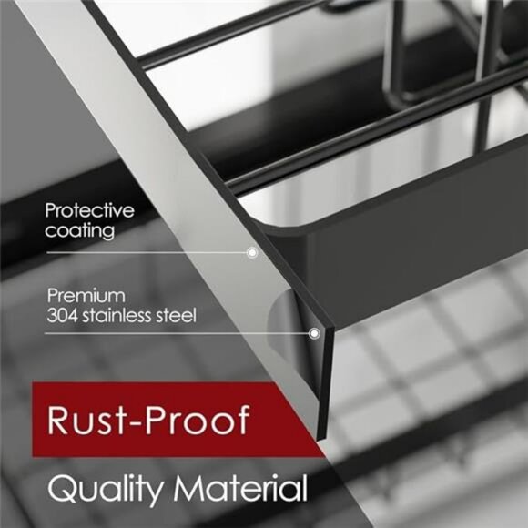 Over The Sink Dish Drying Rack Large Stainless Steel Kitchen Organizer Black - Picture 6 of 7